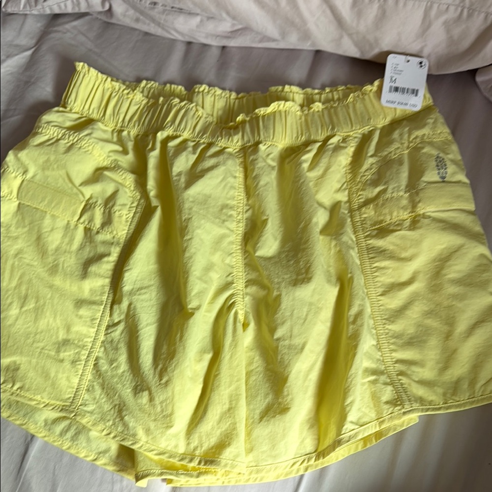 Free People Yellow Athletic Shorts Lightweight Elastic Waist